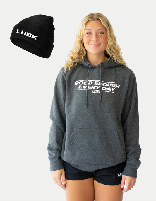 Good Enough Every Day Hoodie & Black Beanie